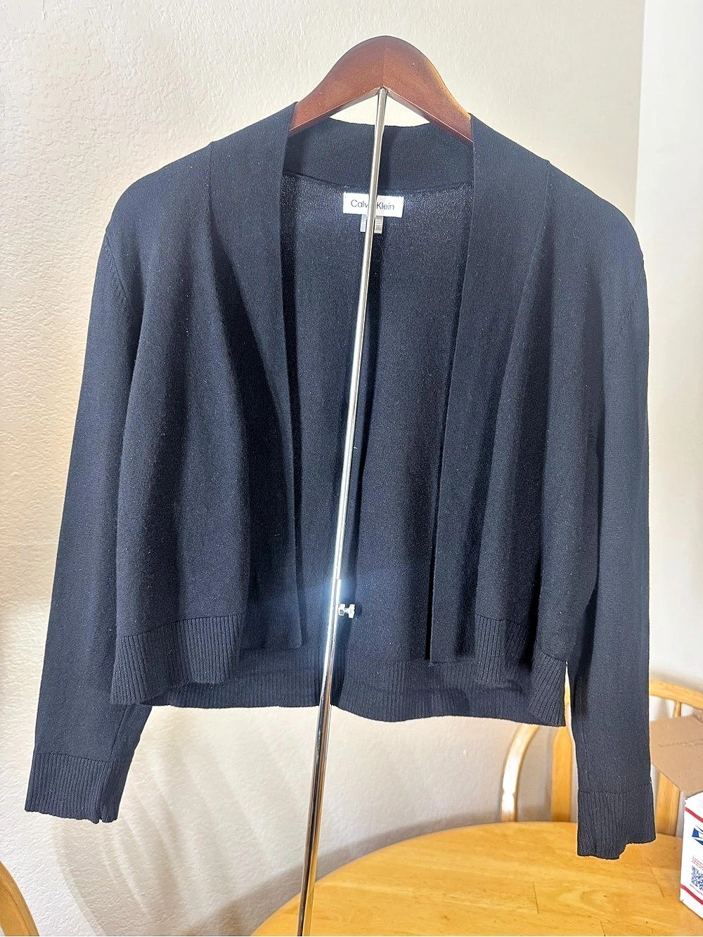 Calvin Klein Open Front Cropped Cardigan Black Size Large